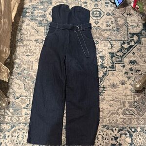 Zara Dark Blue Strapless Belted Jumpsuit